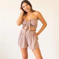 Papermoon Featured Live Here Floral Smocked Crop Top