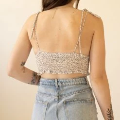 Beige Botany Won't Forget Floral Crop Top Tops