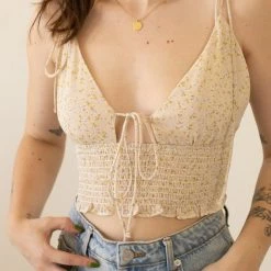 Beige Botany Won't Forget Floral Crop Top Tops