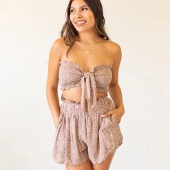 Papermoon Featured Live Here Floral Smocked Crop Top