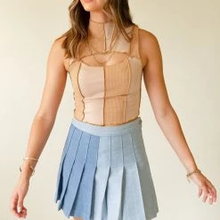 Signature 8 Look Over Pleated Denim Mini Skirt
