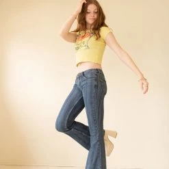 Featured Low Rise Striped Flare Denim Pants By BDG