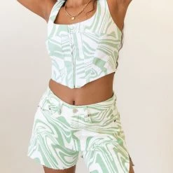 Nectar Clothing Great Day Swirl Denim Corset Top New Arrivals