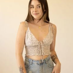 Beige Botany Won't Forget Floral Crop Top Tops