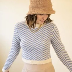 Blue Blush Featured Dig Deep Striped Sweater