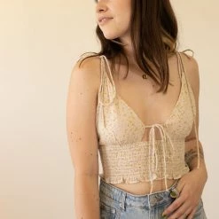Beige Botany Won't Forget Floral Crop Top Tops