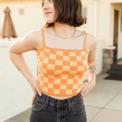 Blue Blush Eyes Closed Checkered Cami Top