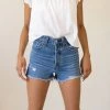 Featured Distressed Ribcage Denim Shorts By Levi's