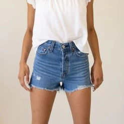 Featured Distressed Ribcage Denim Shorts By Levi's