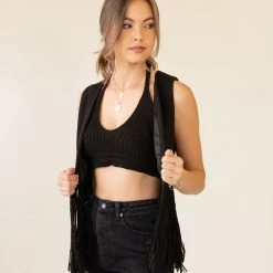 About Us Fringe Suede Vest By For Good