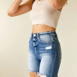 Vervet Featured You Smile Mid Thigh Denim Shorts