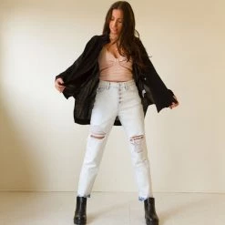 Nectar Denim The Lilia Distressed Button Up Mom Jeans By Nectar Premium Denim