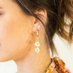 Fame Accessories Flower Charm Hoop Earrings