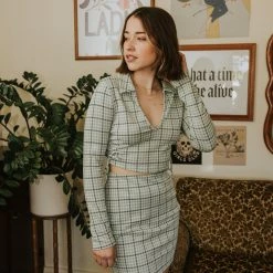 Blue Blush Lasting Love Plaid Crop Top Featured