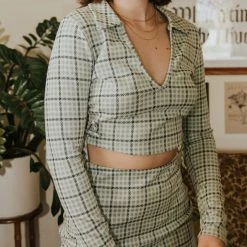 Blue Blush Lasting Love Plaid Crop Top Featured