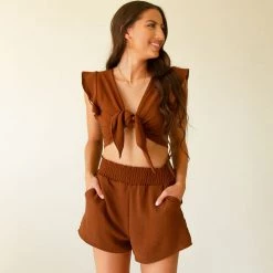 Papermoon Featured Home Again Smocked Waist Shorts