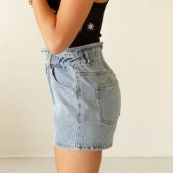 Beige Botany Featured Wanna Dance Paperbag Waist Denim Shorts