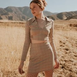 Blue Blush Lasting Love Plaid Crop Top Featured