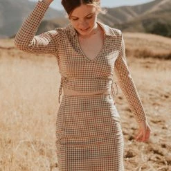 Blue Blush Lasting Love Plaid Crop Top Featured