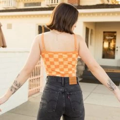 Blue Blush Eyes Closed Checkered Cami Top