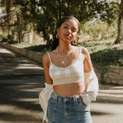 Emory Park Featured You Again Knit Checkered Cami Top