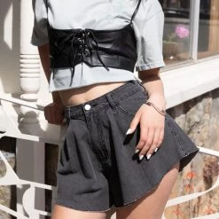 Blue Blush Blame You Flare Denim Shorts Featured