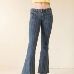 Featured Low Rise Striped Flare Denim Pants By BDG
