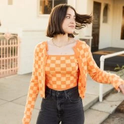 Blue Blush Eyes Closed Checkered Cardigan