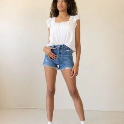 Featured Distressed Ribcage Denim Shorts By Levi's