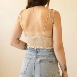 Beige Botany Won't Forget Floral Crop Top Tops