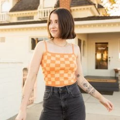 Blue Blush Eyes Closed Checkered Cami Top