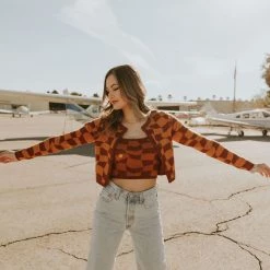 Bailey Rose Lost Tonight Checkered Crop Top