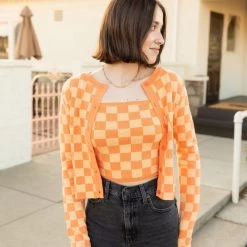 Blue Blush Eyes Closed Checkered Cardigan